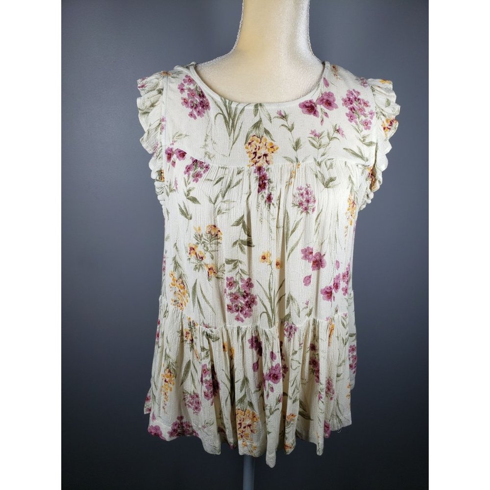 American Eagle Floral Flutter Sleeve Top Women's Size L. - Picture 1 of 5